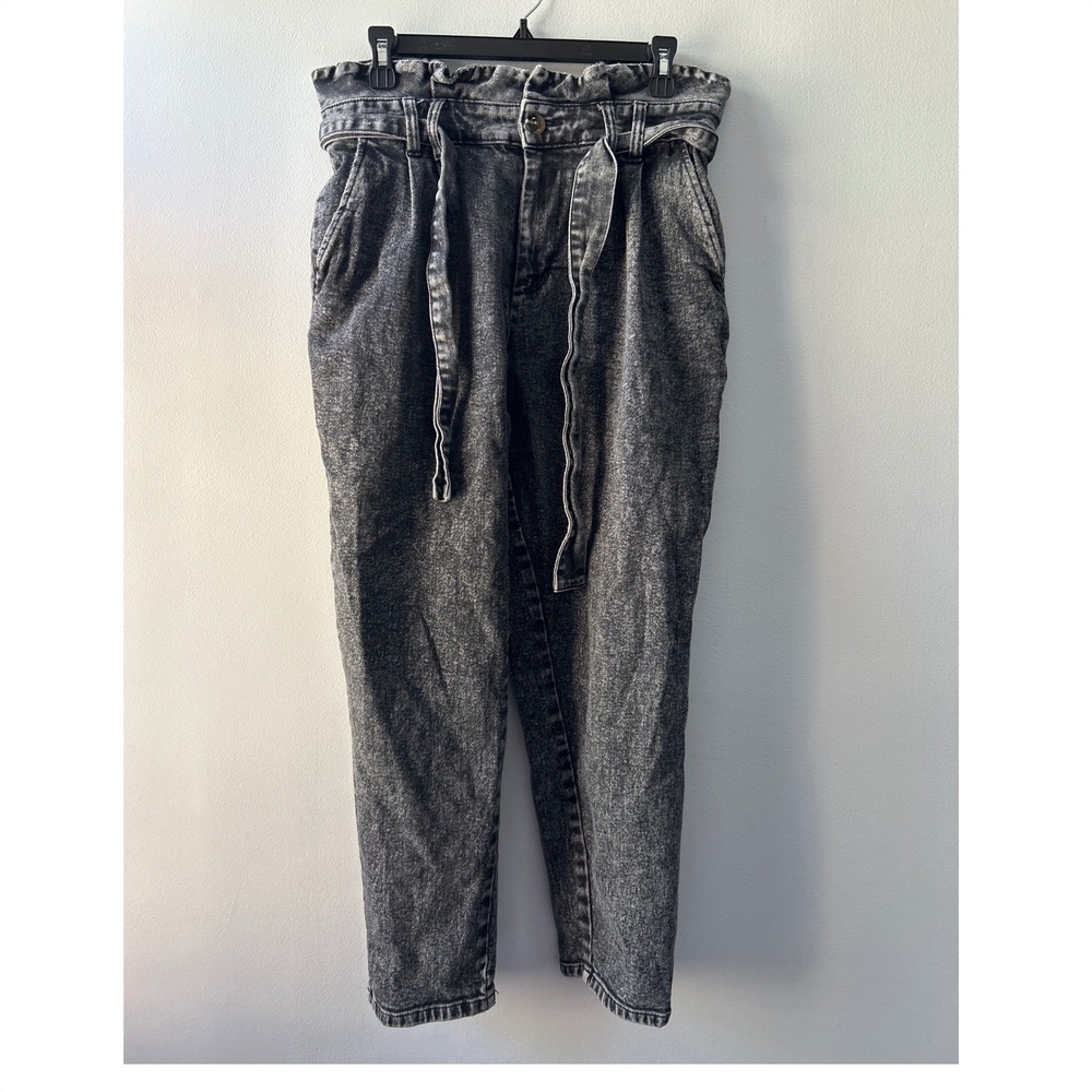 Who What Wear Womens Gray Acid Wash Paperbag Waist Tapered Jeans Sz 10 HighRise